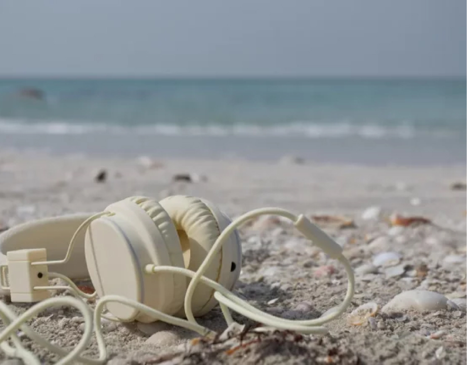 Headphones on beach
